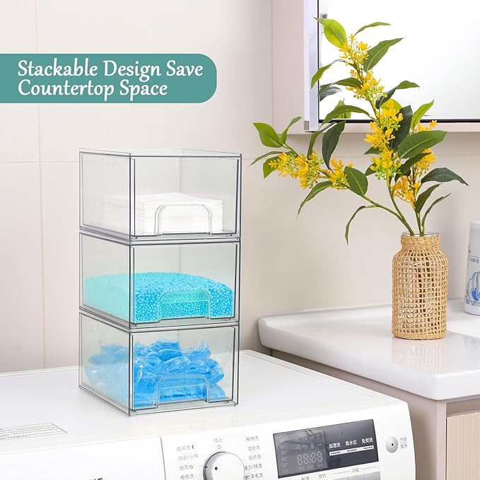 Laundry Pods Container and Dryer Sheet Holder Set, Dishwasher Pods Holder Set, Detergent Pods Storage Box, Scent Booster And Laundry Powder Dispenser Orangizer For Laundry Room, 4 PACK