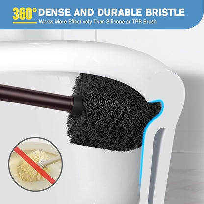 UPTRONIC Toilet Brush, Aluminum Alloy Toilet Brush and Holder Set with Long Handle Durable Bristles Toilet Bowl Brush and Covered Holder for Toilet Scrubber for Bathroom Cleaning (2Pcs Dark Brown)