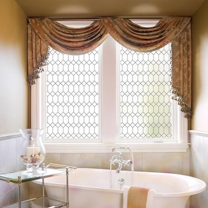 DKTIE Window Privacy Film Stained Glass Frosted Glass Window Clings Moroccan Lattice Decorative Bathroom Door Coverings UV Sun Blocking Heat Control (S593, 17.7in X 78.7in)