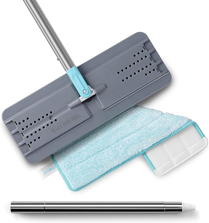 JOYMOOP Flat Mop, Microfiber Mops for Floor Cleaning and Wall Cleaner, 60" Long Handle with Flexible 13" Flat Head with a Microfiber Mop Pad - Grey & Cyan Blue
