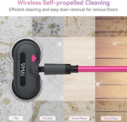 VMAI Cordless Electric Mop for Floor Cleaning, Self-Propelled Spin Mop with LED Headlight & Water Spray, Up to 60 Mins Detachable Battery, 300ML Tank for Hardwood Tile Laminate Marble Floor