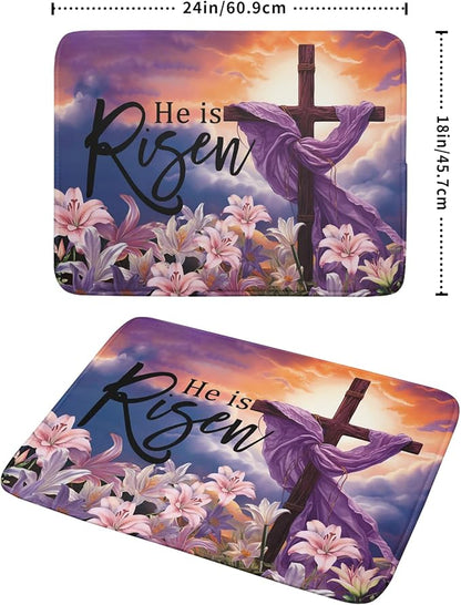 Easter Cross He is Risen Dish Drying Mats 18x24 Inch Spring Drying Mat Absorbent Microfiber Dishes Pad Easter Lily Flowers Dish Drainer Mat Protector for Kitchen Countertops Fast Dry Tableware