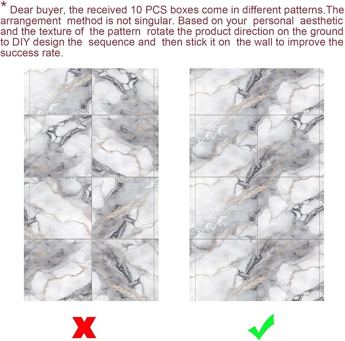 10pcs Thick Marble Peel and Stick Waterproof Wall Panels,Heat-Resistant Backsplash Tile, 23.6"x11.8" PVC Foam Wall Sticker for Kitchen,Living Rooms,TV Walls,Colorful (Not Real Tile 19.4Sq. Ft.)