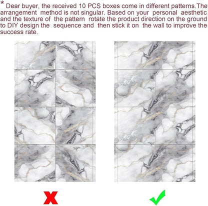 10pcs Thick Marble Peel and Stick Waterproof Wall Panels,Heat-Resistant Backsplash Tile, 23.6"x11.8" PVC Foam Wall Sticker for Kitchen,Living Rooms,TV Walls,Colorful (Not Real Tile 19.4Sq. Ft.)