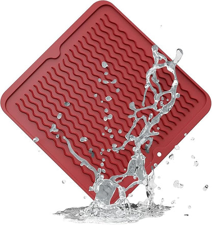 ZLR Silicone Dish Drying Mat 12" x 12" Square - Small Heat Resistant Trivet & Countertop Protector for Air Fryer, Coffee Maker - Waterproof Kitchen Drain Pad for Cups, Fruit (Lava Red)