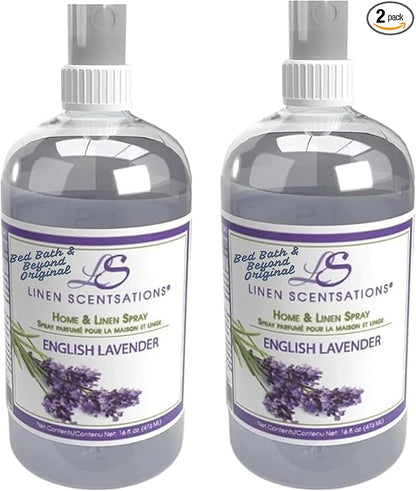 Linen Scentsations Fabric and Linen Spray 2 Pack, English Lavender,16oz x2 (32oz Total) - Odor Eliminator & Freshener for Bedding, Clothes, Room & Pillow