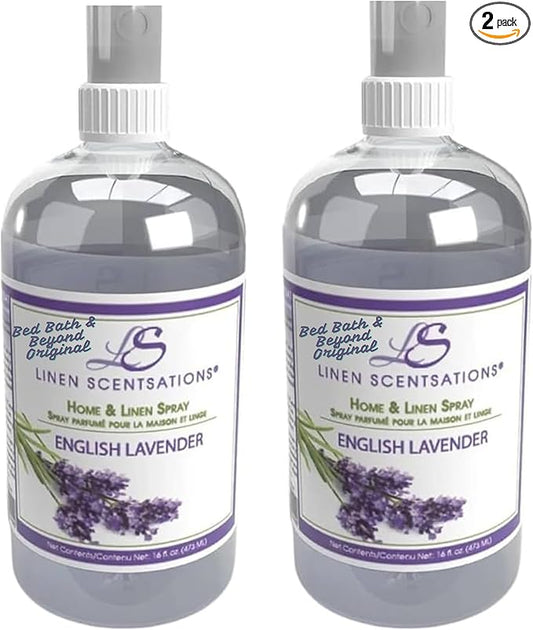 Linen Scentsations Fabric and Linen Spray 2 Pack, English Lavender,16oz x2 (32oz Total) - Odor Eliminator & Freshener for Bedding, Clothes, Room & Pillow
