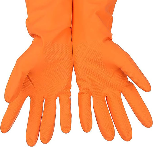 3 Pairs Rubber Cleaning Gloves Latex Free Dishwashing Gloves - 13" Reusable Nitrile Gloves Small, Green+Orange+Red