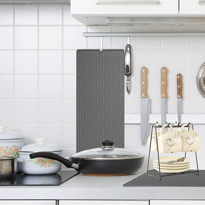 GeeRic Dish Drying Mats, Heat-resistant Silicone Mat for Kitchen Counter, Non-Slip Dish Dry Mat Dishwasher Safe Large, Gray