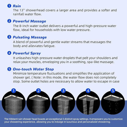 Hibbent 5-spray Filtered Rainfall Shower Head Combo, High Pressure 13'' Showerhead with 10 Spray Modes Handheld, All Metal 3 way Diverter Shower Arm, 71'' Hose and Holder, Brushed Nickel