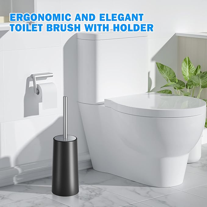 Toilet Brush and Holder, Toilet Brush with 304 Stainless Steel Long Handle, Toilet Bowl Brush for Bathroom Toilet-Ergonomic, Elegant,Durable