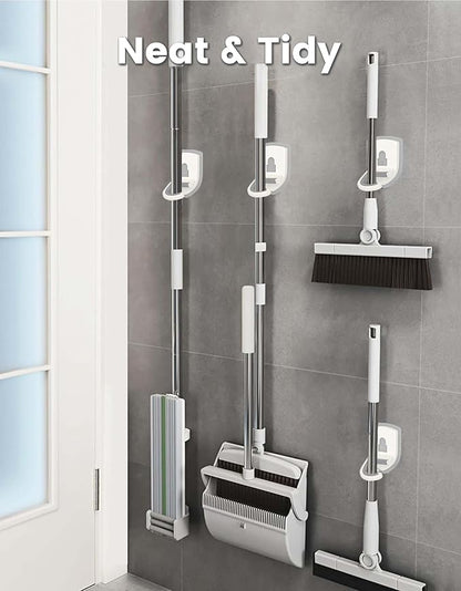 Broom Holder Wall Mount Self Adhesive, Broom and Mop Organizer Wall Hanging, No Drilling Anti-Slip Broom Hook Over Door for Home, Kitchen, Garden, Garage Storage 5-Pack