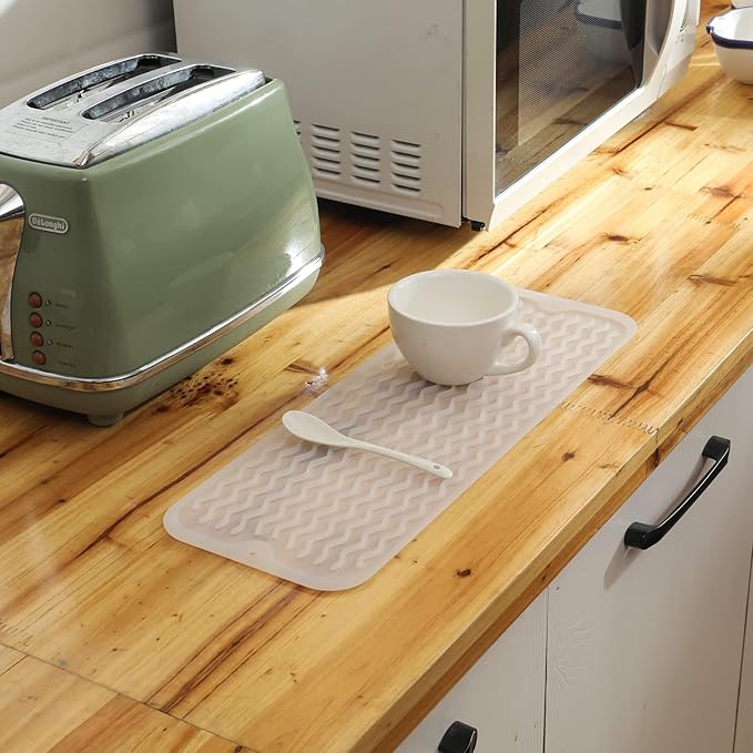 MicoYang Silicone Dish Drying Mat for Multiple Usage,Easy clean,Eco-friendly,Heat-resistant Silicone Mat for Kitchen Counter,Sink,Bar,Bottle,or Cup Translucent M 17 inches x 6 inches