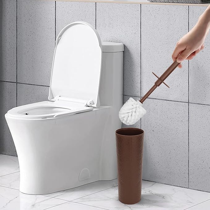 Topsky Toilet Brush,2 Pack Compact Toilet Brush & Holder Set,Plastic Round Barrel Loo Brush with 2 Replacement Toilet Brush Head,Durable for Bathroom Toilet,Brown