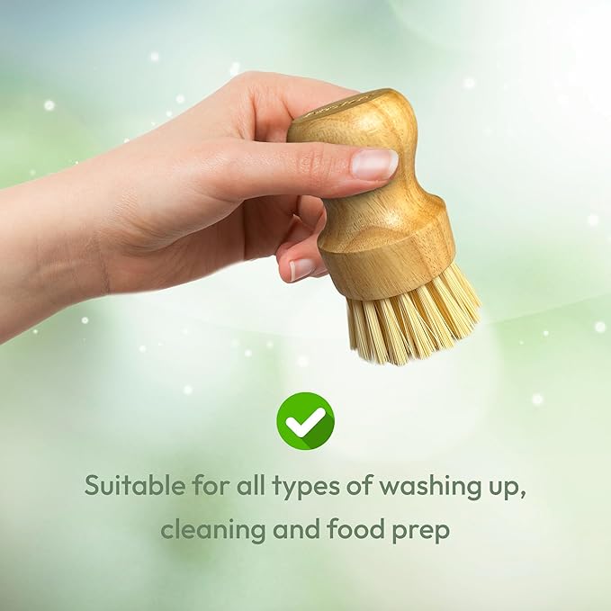 Moka Bamboo Dish Brush - Eco Friendly Scrub Brush with Natural Bristle - Premium Bamboo Dish Scrubber for Kitchen Cleaning, Dishes, Pots, and Pans - Sustainable and Durable Design