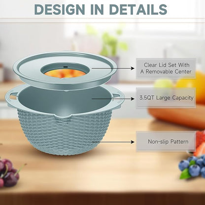4-1 Strainer with Bowl & Spoons Set - Strainers and Colanders(Patented) - Colanders for kitchen - Food Strainer with New Upgraded Graters & Spoons - Fruit Bowl for Pasta Fruits Veggie- Blue