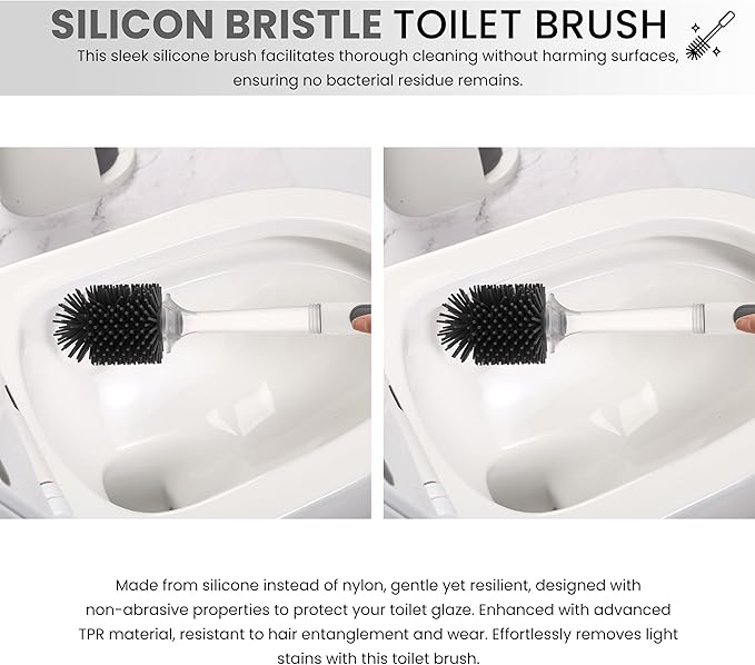 Toilet Brush & Plunger Set - Toilet Bowl Brush and Holder, Refillable Liquid Dispenser Brush - 2 in 1 Silicone Toilet Brush & Plunger Set for Bathroom