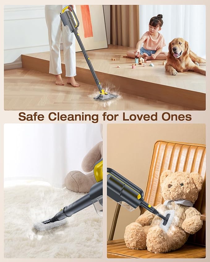 10-in-1 Steam Mop with Detachable Handheld Steamer, 350ml Tank, 10s Heat-Up, 248°F Steam Cleaner, 2-Level Control and Swivel Head for Floors, Carpets, Tiles, BBQ grill Multi-Surface Dark Grey