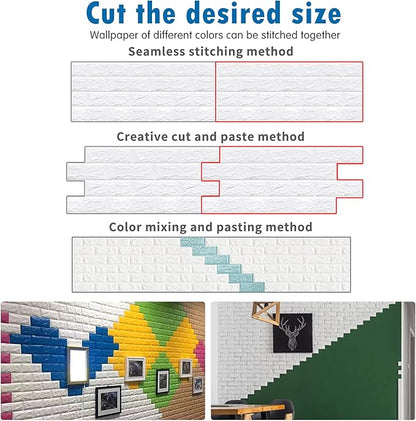 40 PCS White 3D Wall Panels, 58 sq.feet Coverage, Printable Wallpaper Sticker with Self-Adhesive Waterproof Brick PE Foam Wall Panels Peel and Stick for Interior Wall Decor Home Decoration