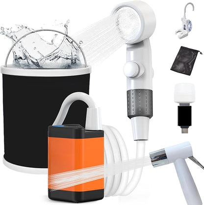 Portable Shower for Camping with Reverse Charging Function,Portable Shower Pump with Rechargeable Electric,Portable Shower Head,Portable Hose,with 3 Spray Modes for Camping,Hiking,Traveling