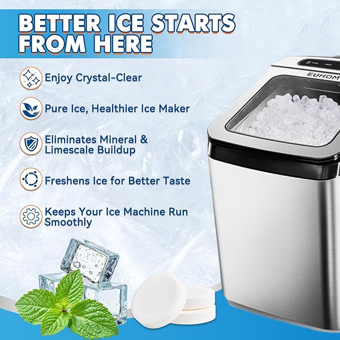 Ice Machine Cleaner Tablet, 36 Pack Ice Maker Cleaner for Crystal Clear Ice, Ice Machine Descaler Tablet for Most Countertop, Portable and Commercial Ice Machine,Remove Hard Water and Mineral Buildup