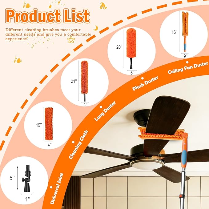 LAANPOLE 36FT Reach Ceiling Fan Cleaner Duster, Fan Blade Cleaner Kit with 7-30FT Extension Pole, Microfiber Duster & Replaceable Cleaning Cloth for Blades, Ceiling, Furniture