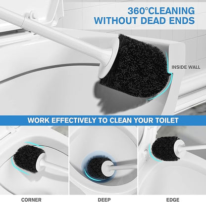 Toilet Brush and Holder, Toilet Bowl Brush with Ventilated Holder and Ergonomic Long Handle, Durable Bristles Toilet Scrubber Set for Bathroom Cleaning