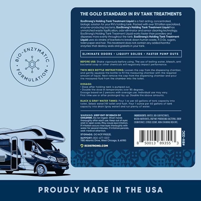 Eco Strong RV Toilet Treatment | RV Black Tank Treatment | RV Holding Tank Digestor, Odor Eliminator, and Cleaner | Perfect for Campers, RVs, Boats, 33 Treatments, Citrus