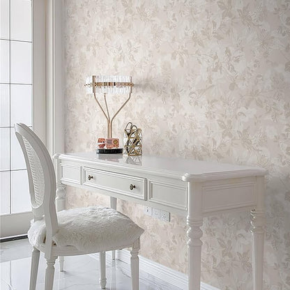 Heroad Beige Brown Wallpaper Floral Wallpaper Peel and Stick Boho Contact Paper Vintage Wall Paper Removable Self-Adhesive for Bedroom Cabinets Decoration Thicken Vinyl 17.3" x 197"