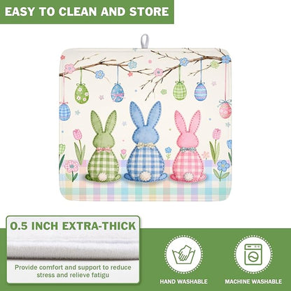 Easter Bunny Dish Drying Mat for Kitchen Counter 16 x 18 Inch Rabbit Eggs Dish Drainer Mat Absorbent Microfiber Dish Rack Pad for Spring Holiday Coffee Dining Bar Decor