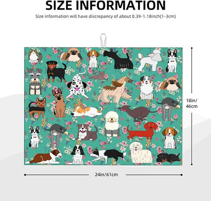 Dog Dish Drying Mat For Kitchen Microfiber Drying Mats Absorbent Reversible Dish Pad Draining Mats For Countertop Coffee Mats 18x24 Inch