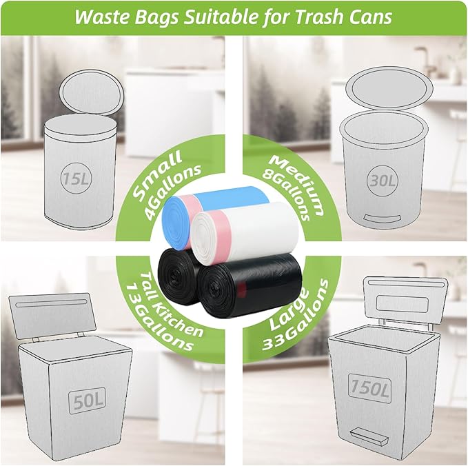 MakMeFre 8 Gallon Drawstring Tall Kitchen Trash Bags,Clean Fresh Scent and Heavy Duty Garbage Bags(100 Count,50x60cm)