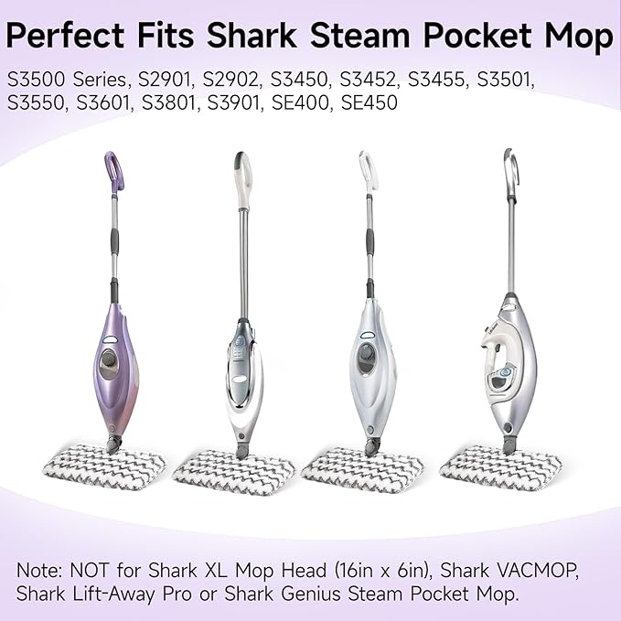 Steam Mop Replacement Pads for Shark S3500 Series S3501 S3601 S3550 S3801 S3901 SE450 S3601D S3901D S2901 S2902 Microfiber Steam Pocket Mop Pads Washable, 6 Pack