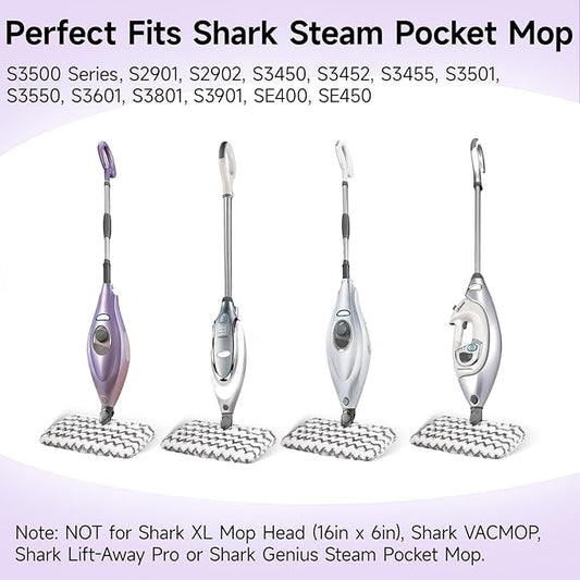Steam Mop Replacement Pads for Shark S3500 Series S3501 S3601 S3550 S3801 S3901 SE450 S3601D S3901D S2901 S2902 Microfiber Steam Pocket Mop Pads Washable, 6 Pack