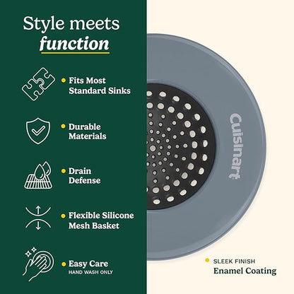 Cuisinart Sink Strainers- 2 Pack Kitchen Sink Drain Strainer & Food Catcher with Enamel-Coated Stainless Steel Rim and Silicone Base, Fits Standard 3.5" Drains, Outer Diameter 4.35", Scratch-Safe