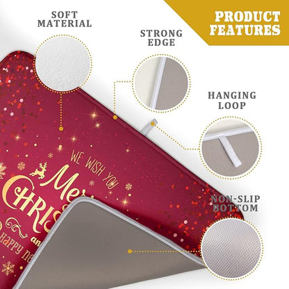 Merry Christmas Drying Mat for Kitchen Counter 18x24 Inch Christmas Dish Mat with Absorbent Reversible Microfiber Christmas Dish Drying Mat Dish Drainer Rack Pad Drainer Mat for Coffee Bar