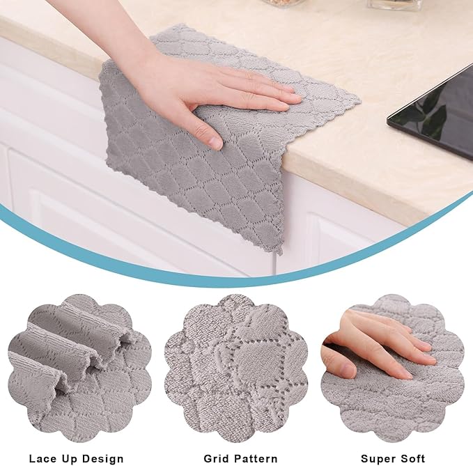 Homaxy 12 Pack Kitchen Dish Cloths (10 x 10 Inches, Multi Color), Super Soft and Absorbent Coral Velvet Dish Towels, Nonstick Oil Fast Drying Microfiber Cleaning Cloth, No Lint Household Dishcloths