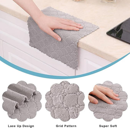Homaxy 24 Pack Kitchen Dish Cloths (10 x 10 Inches, Grey), Super Soft and Absorbent Coral Velvet Dish Towels, Nonstick Oil Fast Drying Microfiber Cleaning Cloth, No Lint Household Dishcloths