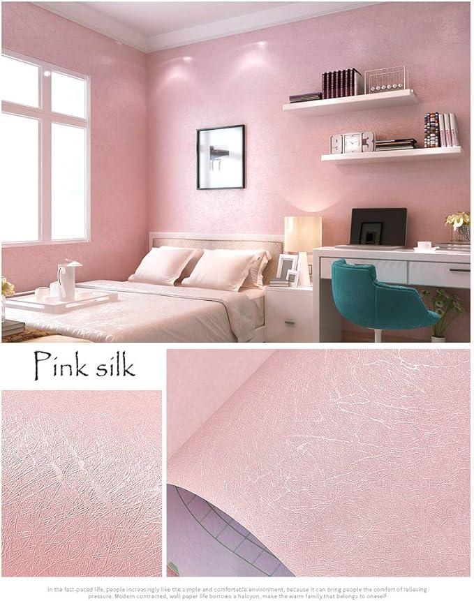 Cohoo Home 512inL 15.7inW Silk Pink Wallpaper Peel and Stick Contact Paper Pink Textured Silk Wallpaper for Bedroom Self Adhesive Removable Wall Sticky Paper Girls Room Drawer Liner Waterproof