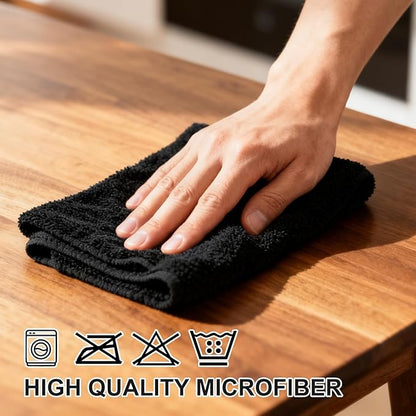 Microfiber Cleaning Cloth, 3 Pcs Black 11.8 inch x 11.8 inch, Cleaning Rags，Microfiber Cloth, Multi-Functional Cleaning Towels, for Car Detailing, Home, Kitchen (Black, 11.4 x 11.4 inch)