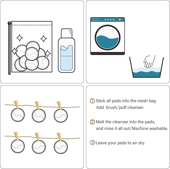 Teamoy Washable Makeup Remover Pads(Pack of 12), Reusable Makeup Remover Round Cotton for Women with Laundry and Storage Bag, Jungle