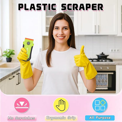 DIYSELF 2 Pcs Plastic Razor Blade Scraper with 10 Pcs Blades, Plastic Scraper Tool for Adhesive Remover, Scrapers for Cleaning Stickers, Decals, Glass, Windows, Car, No Scratches (Green)