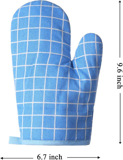 Oven Mitts and Potholders BBQ Gloves-Oven Mitts and Pot Holders with Recycled Infill Silicone Non-Slip Cooking Gloves for Cooking Baking Grilling (4-Piece Set,Blue)