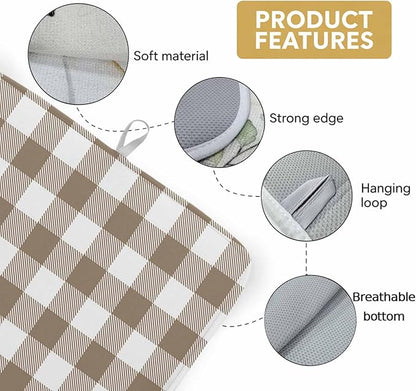 Dish Drying Mat Light Brown Buffalo Check Plaid Drying Mats for Kitchen Counter Farmhouse Style Absorbent Microfiber Dish Drainer Quick Drying Coffee Mat with Hanging Loop, 16 x18 inch