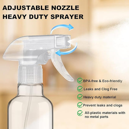 Glass Spray Bottles 12oz Empty Spray Bottle Mist/Stream Spraying Small Refillable Containers for Hair Care, Cleaning Solutions, Plants, Essential Oils 2 Pack (Clear, 12oz)