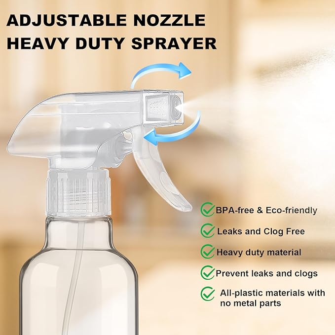 Glass Spray Bottles 12oz Empty Spray Bottle Mist/Stream Spraying Small Refillable Containers for Hair Care, Cleaning Solutions, Plants, Essential Oils 1 Pack (Clear-1, 12oz)