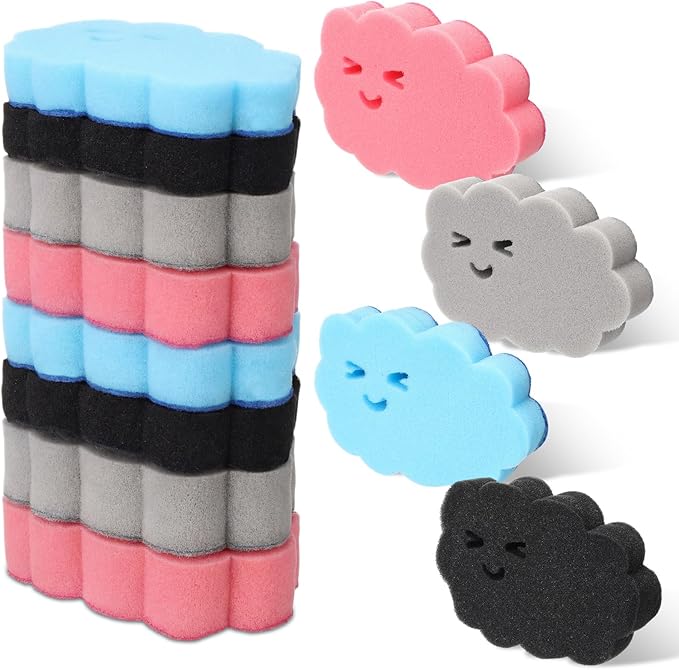 12 Pcs Kitchen Sponges for Dishes Double Sided Cleaning Dish Scrub Sponge Bulk Reusable Non Scratch Scrubbers for House Cleaning Dishwashing(Cloud,Blue, Pink, Grey, Black)