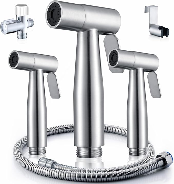 3 Packs Handheld Bidet Sprayer for Toilet with Adjustable Jet Spray for Toilet Bidet Cloth Diaper Sprayer Sets, Stainless Steel Bathroom Fixture Hardware Parts Bidet Faucets