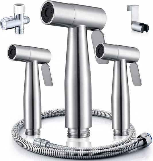 3 Packs Handheld Bidet Sprayer for Toilet with Adjustable Jet Spray for Toilet Bidet Cloth Diaper Sprayer Sets, Stainless Steel Bathroom Fixture Hardware Parts Bidet Faucets