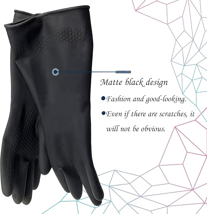 Black Cleaning Rubber gloves, M-L Kitchen Household Dishwashing Latex Gloves, Heavy Duty Chemical Glove